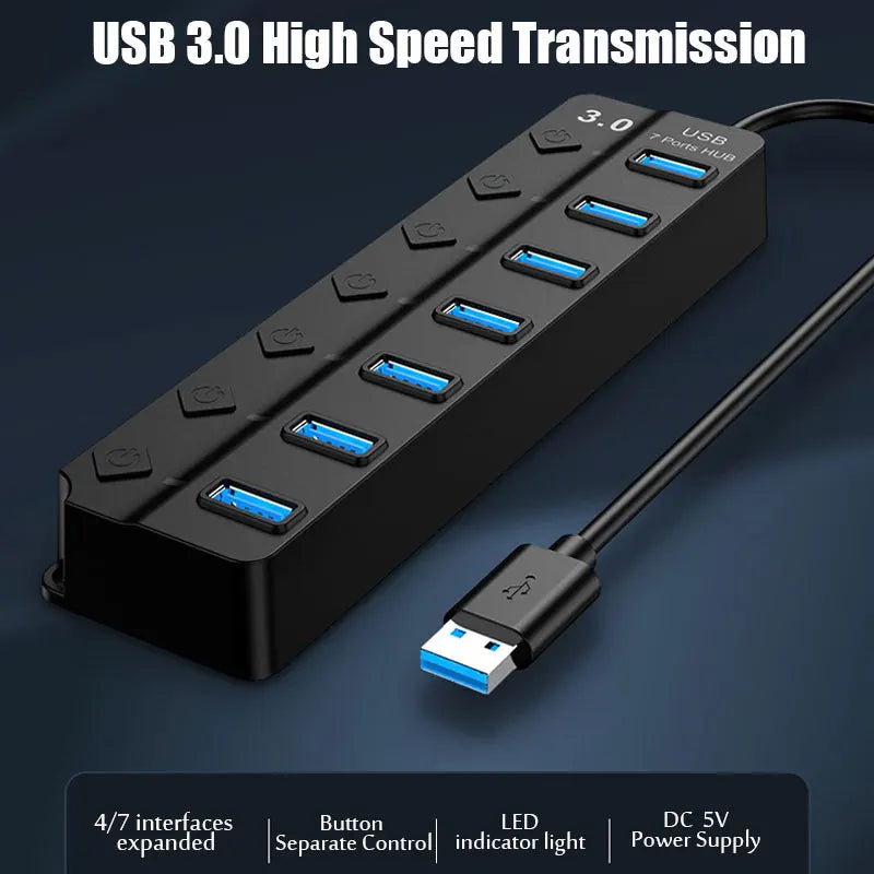 USB 3.0 Power Adapter 4/7 Port Multi USB Splitter Hub USB Hub 2.0 USB Multiple Expander Switch 30CM Cable Hub Docking Stations