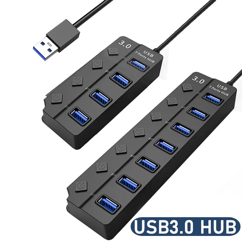 USB 3.0 Power Adapter 4/7 Port Multi USB Splitter Hub USB Hub 2.0 USB Multiple Expander Switch 30CM Cable Hub Docking Stations